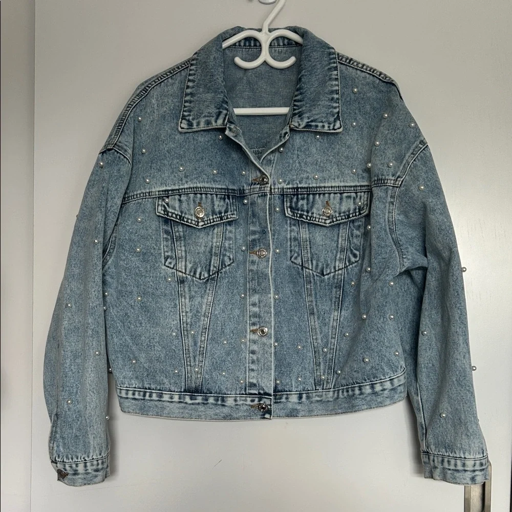 NWOT Denim Jacket with Pearl embellishments - Picture 1 of 5